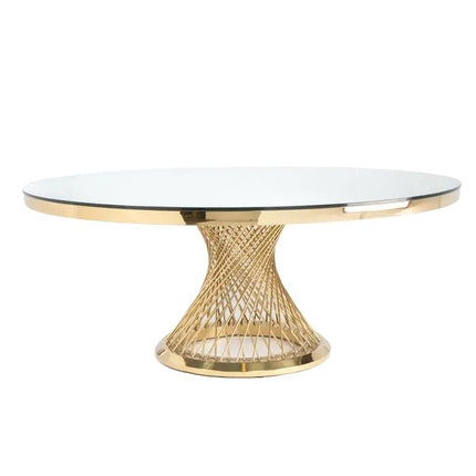 Round Dining Table 130 cm - Gold Frame + White Glass Top
