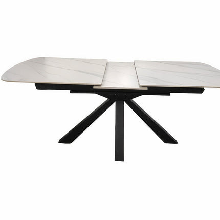 Dining table OCT 160X90(200) + Matte White Sinter Stone + Black Table Legs