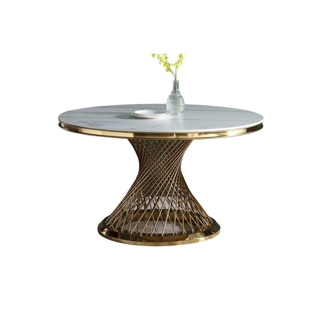 Runder Esstisch Spin – Schwarzes Glas + Goldrahmen 130