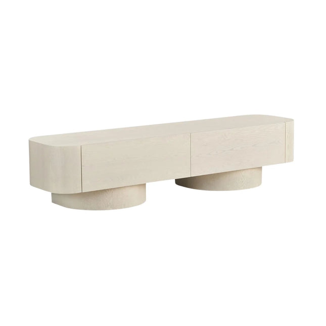 Edler TV-Schrank – 200 x 50 x 45 cm – Creme/Schwarzes Furnier