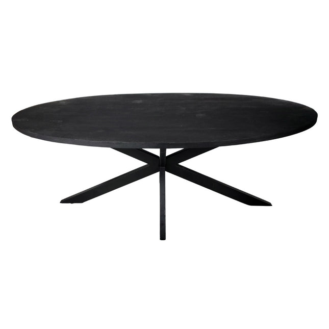 Dining Table Oval Black Herringbone Natural Wood + 180x100 +OCTOPUS 1360 DINNING TABLE LEG + BLACK