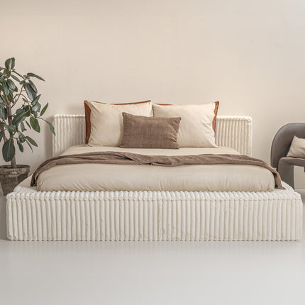 Ledikant Melody 160 x 200 Rib Teddy - Pearl Beige - Met Opbergruimte
