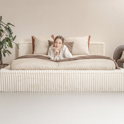Ledikant Melody 160 x 200 Rib Teddy - Pearl Beige - Met Opbergruimte