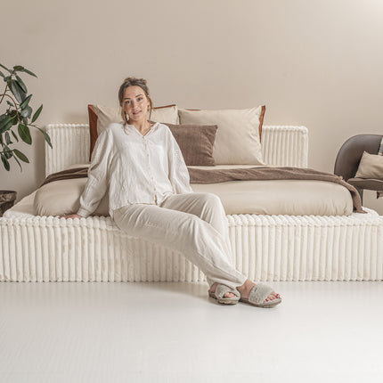 Ledikant Melody 160 x 200 Rib Teddy - Pearl Beige - Met Opbergruimte