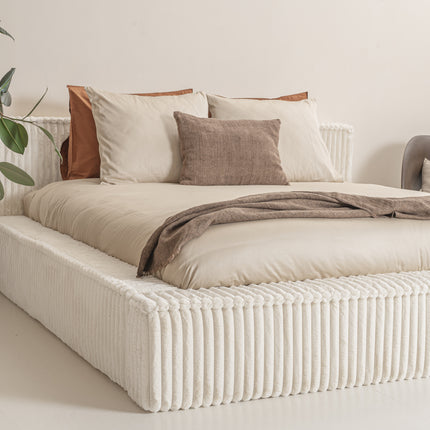 Ledikant Melody 160 x 200 Rib Teddy - Pearl Beige - Met Opbergruimte
