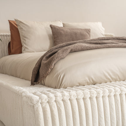 Ledikant Melody 160 x 200 Rib Teddy - Pearl Beige - Met Opbergruimte