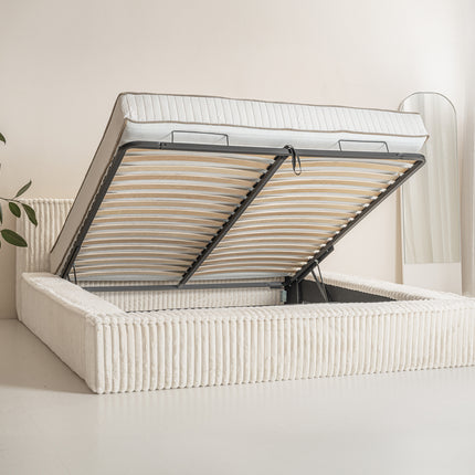 Ledikant Melody 160 x 200 Rib Teddy - Pearl Beige - Met Opbergruimte