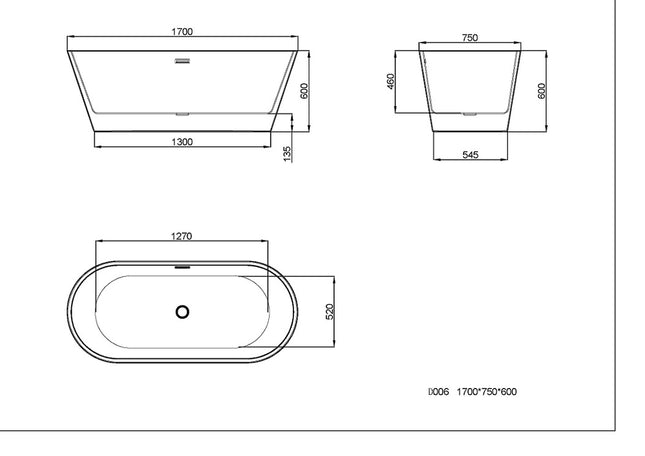 Bath EXA Home - Grey / White Bath Dimensions 1700x800