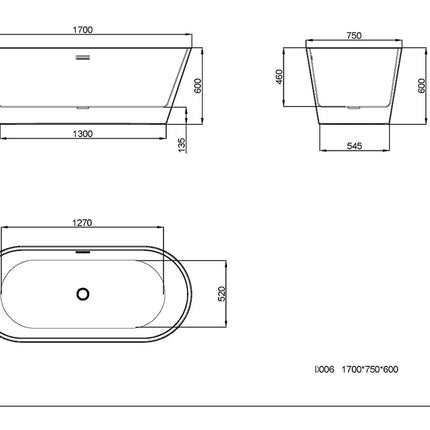Design Bathtub - EXA Home Bath Black / White 170x80x60 cm.