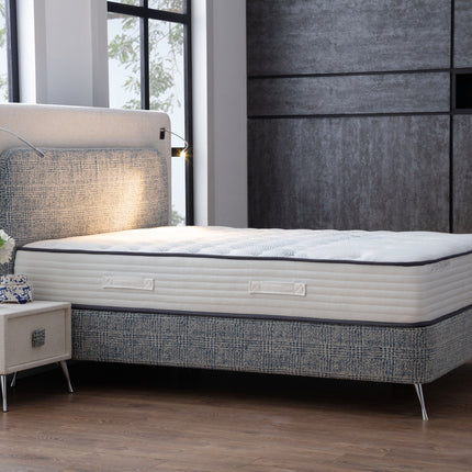 Boxspring 160x200 Beige/Lichtblauw met Opbergruimte