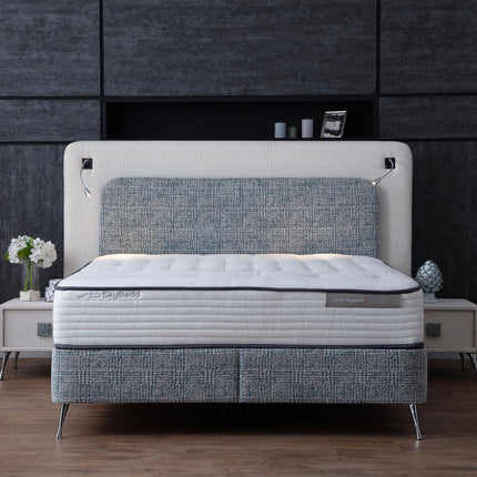 Boxspring 180x200 Beige/Lichtblauw met Opbergruimte