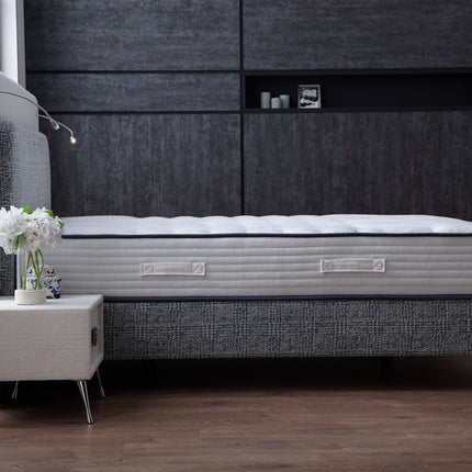 Boxspring 180x200 Beige/Lichtblauw met Opbergruimte