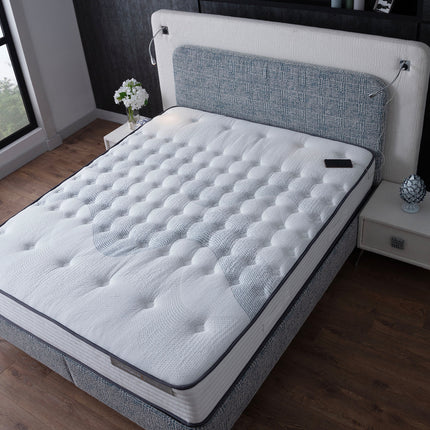 Boxspring 180x200 Beige/Lichtblauw met Opbergruimte