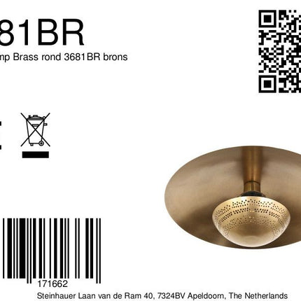 Bronskleurige plafondlamp Brassi Ø42cm 3681BR met grote fitting
