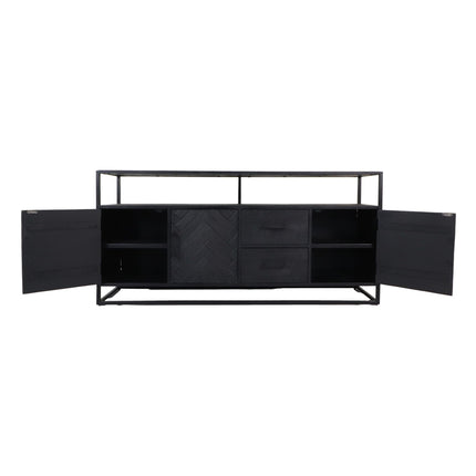 Sideboard Verona – 180x40x85 – Schwarz – Mangoholz/Eisen