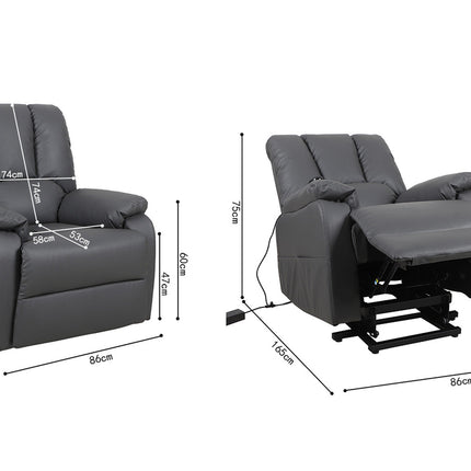 Electrische Relax met lift 'Osaka' PU Grijs (1c)