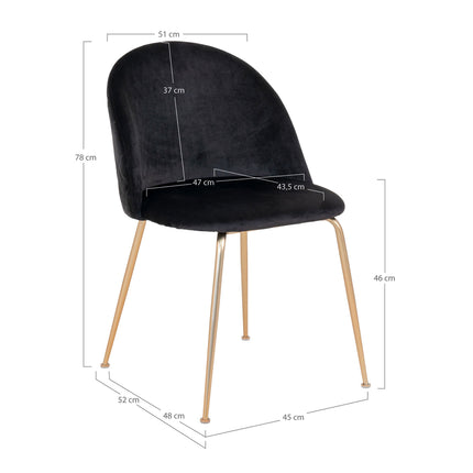 Geneve Dining Chair - Chair in black velvet with legs in brass look (set of 2)