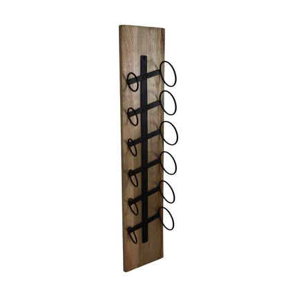 Hängendes Weinregal für 6 Flaschen – 20 x 13 x 100 – Natur/Schwarz – Mangoholz/Metall