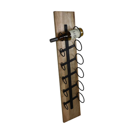 Hängendes Weinregal für 6 Flaschen – 20 x 13 x 100 – Natur/Schwarz – Mangoholz/Metall