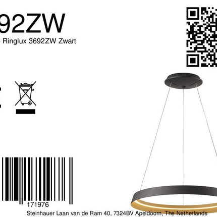 Hanglamp Ringlux 3692ZW Zwart Ø60 4000 Lumen