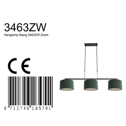 Hanglamp Stang 3463ZW Zwart + Kap Velours Groen