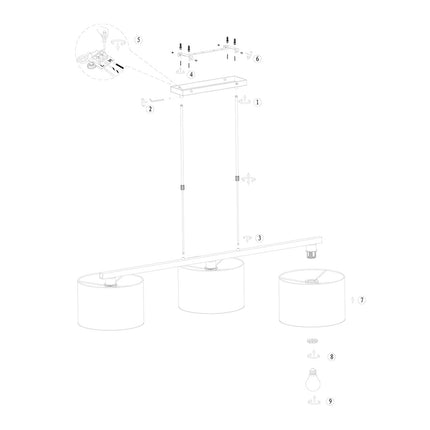 Hanglamp Stang 3464ZW Zwart + Kap Velours Blauw