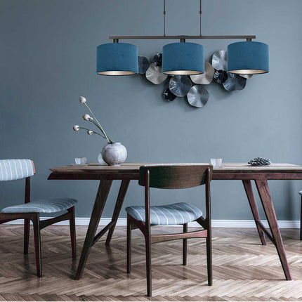 Hanglamp Stang 3464ZW Zwart + Kap Velours Blauw