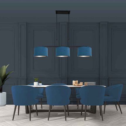 Hanglamp Stang 3464ZW Zwart + Kap Velours Blauw