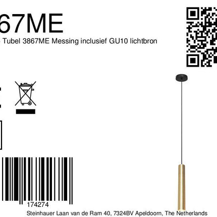 Hanglamp Tubel 3867ME Messing inclusief GU10 lichtbron