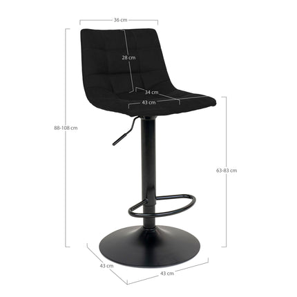 Middelfart Bar Chair - Bar chair in black velvet with black legs - set of 2