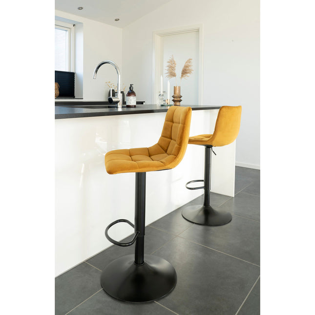 Middelfart Bar Chair - Bar chair in mustard yellow with black legs - set of 2