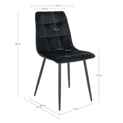 Middelfart Dining Chair - Chair in black velvet with black legs (set of 2)