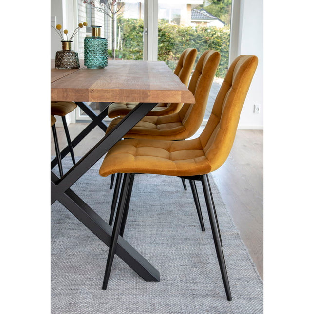 Middelfart Dining Chair - Chair in mustard yellow velvet with black legs (set of 2)