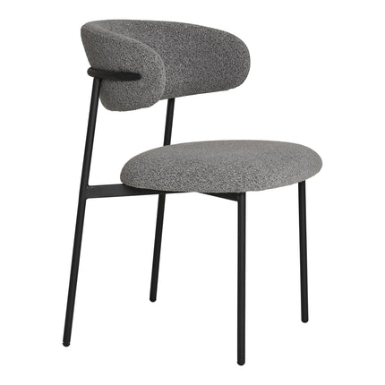 Dining chair, bouclé, light grey with black legs, HN1268 (set of 2)