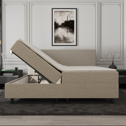 Opberg Boxspring Bouclé Beige 160x210