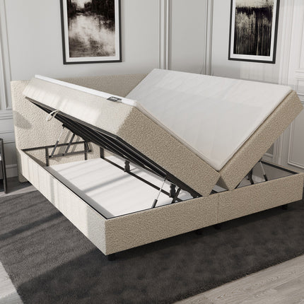 Opberg Boxspring Bouclé Beige 160x210