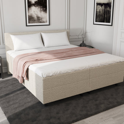 Opberg Boxspring Bouclé Beige 160x210
