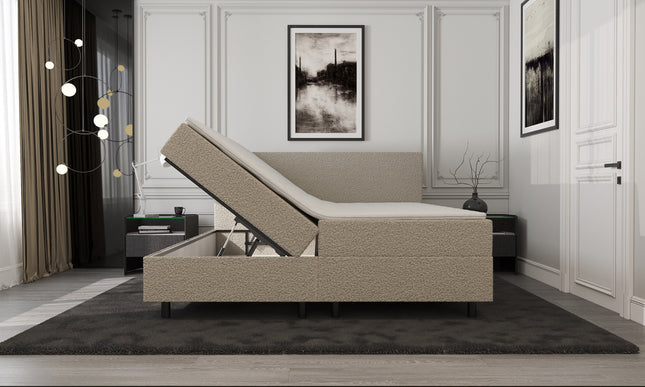 Opberg Boxspring Bouclé Beige 180x210