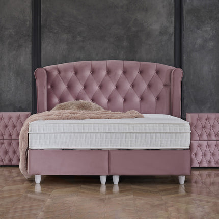 Opbergboxspring Aurora Velvet Roze 140x200