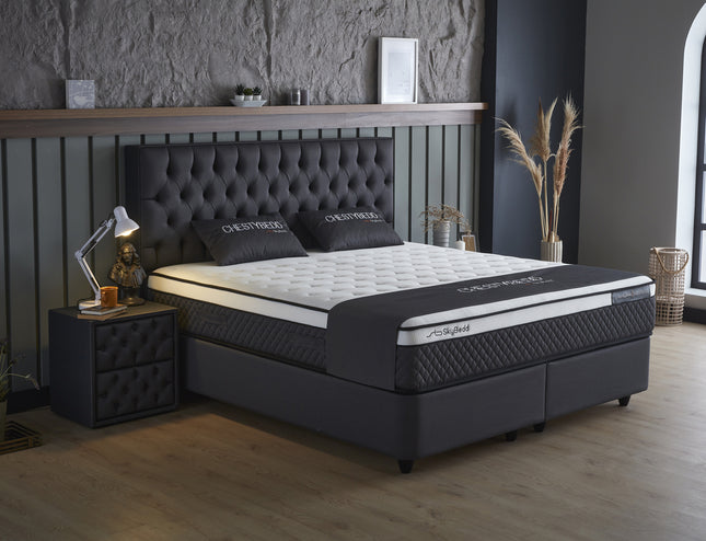 Opbergboxspring Chestybedd Antraciet 140x200