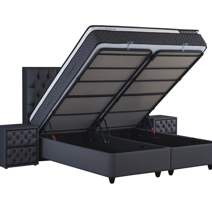 Opbergboxspring Chestybedd Antraciet 140x200