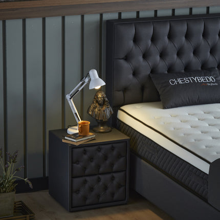 Opbergboxspring Chestybedd Antraciet 90x200 - Eenpersoons