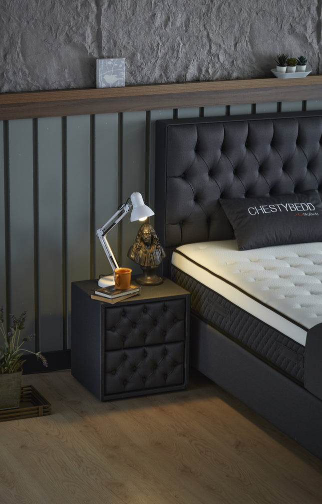 Opbergboxspring Chestybedd Antraciet 90x200 - Eenpersoons