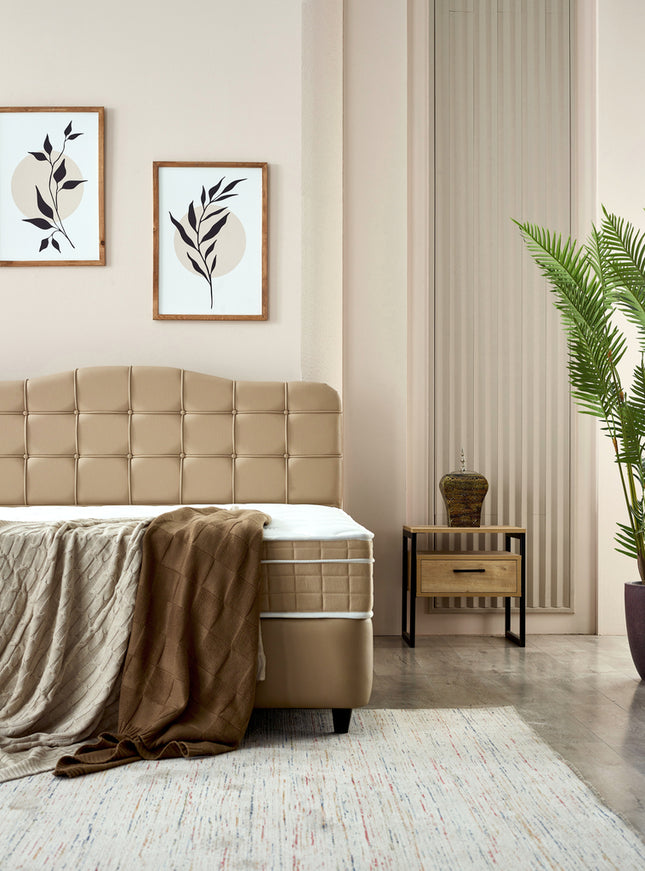 Opbergboxspring Marrakech Kunstleer Beige 140x200