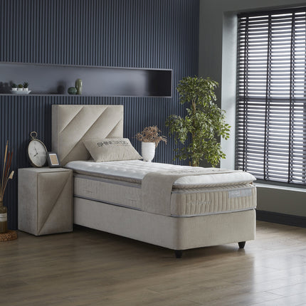 Opbergboxspring Shinebedd Beige 90x200 - Eenpersoons