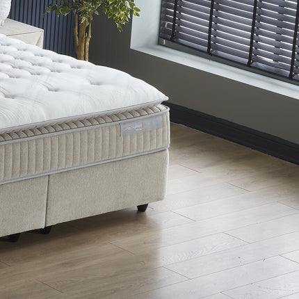 Opbergboxspring Shinebedd Beige 90x200 - Eenpersoons