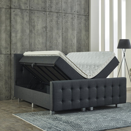 Opbergboxspring Shurgard Antraciet 140x200 - Met voetbord