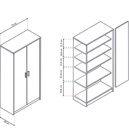 Opbergkast 'Space' 2 deuren en 4 legplanken Sonoma (1c)