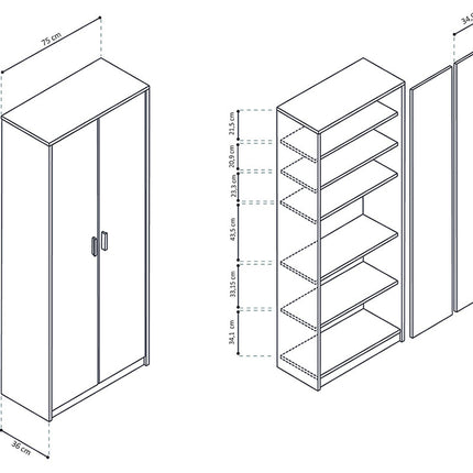 Opbergkast 'Space' 2 deuren en 5 legplanken Sonoma (1c)