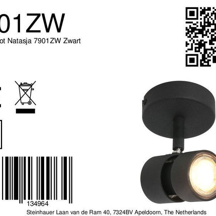 Plafondspot Natasja 7901ZW Zwart